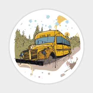 Abandoned school bus watercolor sketch Magnet